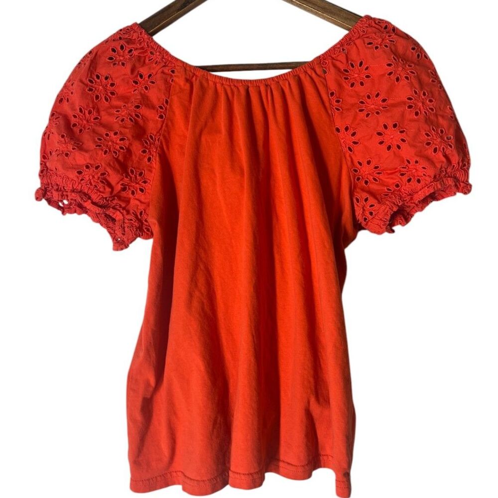 J Crew Eyelet Lace Puff Sleeve Top Womens Sz S Cottagecore Feminine Tie Back